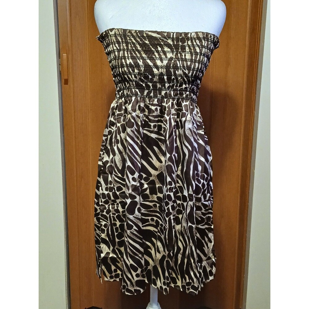 Indian Tropical Fashion Animal Print Strapless Mini Sundress S/M